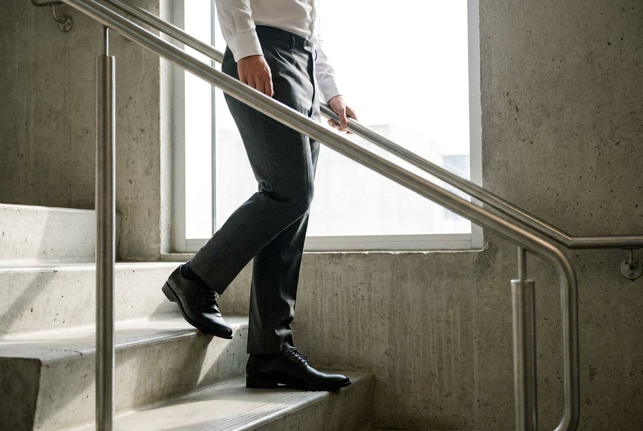 The Damon in black, black sole, worn